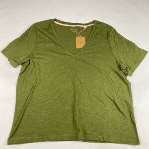 NWT Boden V-Neck T-Shirt Women's Size Large Green 100% Cotton